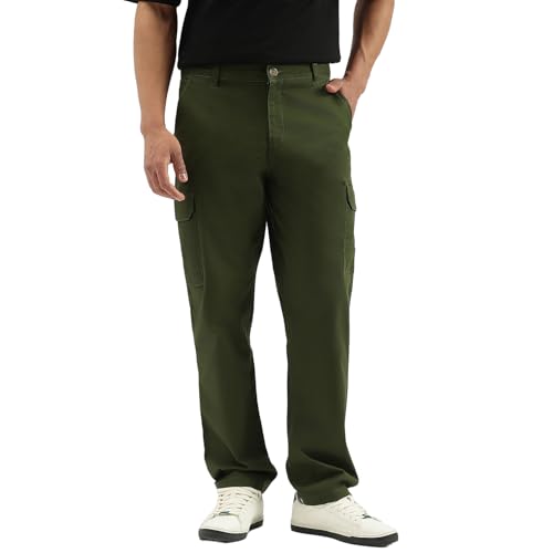 United Colors of Benetton Solid Straight Fit Cargo Pants (Size: 28)-25A4CTWB1201I902 Green