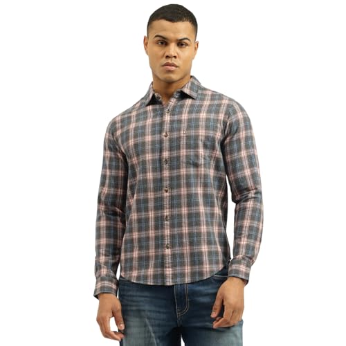 United Colors of Benetton Regular Fit Spread Collar Checkered Brushed Check Shirt (Size: M)-25A5CH325TWLI902 Grey