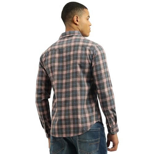 United Colors of Benetton Regular Fit Spread Collar Checkered Brushed Check Shirt (Size: M)-25A5CH325TWLI902 Grey