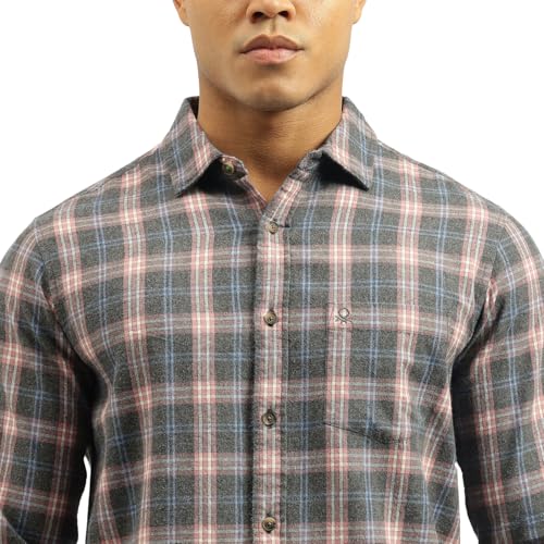 United Colors of Benetton Regular Fit Spread Collar Checkered Brushed Check Shirt (Size: M)-25A5CH325TWLI902 Grey