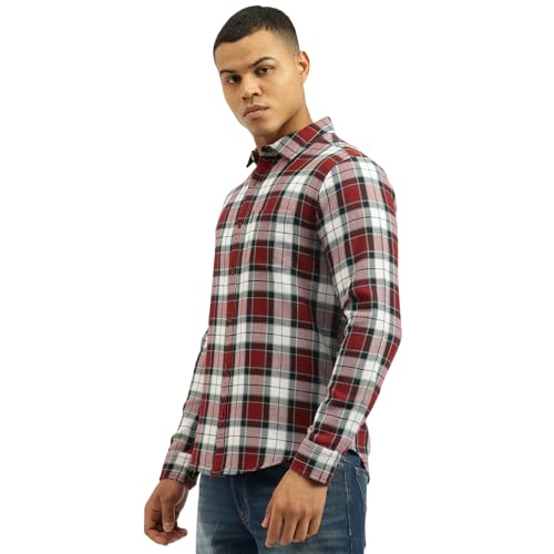 United Colors of Benetton Men's Checkered Regular Fit Shirts (25A5CH322JCQI902_Red