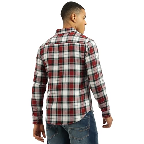 United Colors of Benetton Men's Checkered Regular Fit Shirts (25A5CH322JCQI902_Red
