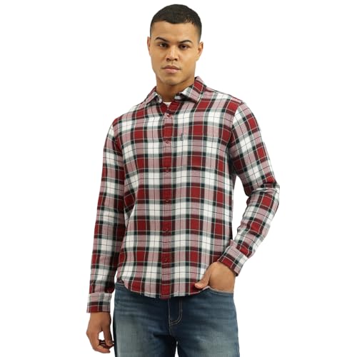 United Colors of Benetton Men's Checkered Regular Fit Shirts (25A5CH322JCQI902_Red