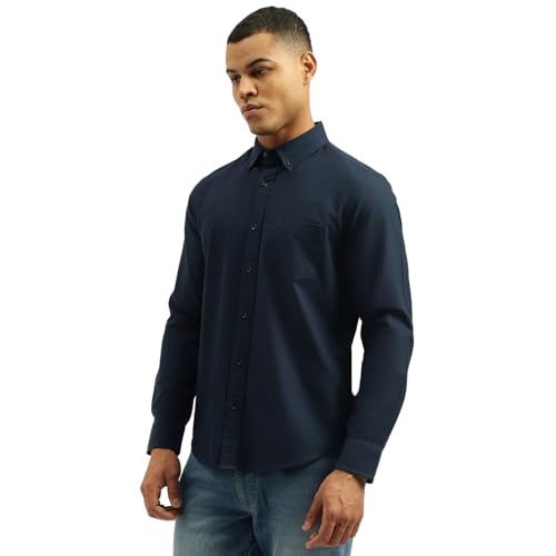 United Colors of Benetton Regular Fit Button Down Collar Solid Shirt (Size: 2XL)-25A5SO350PLNI901 Blue