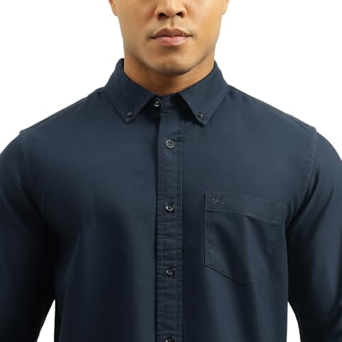 United Colors of Benetton Regular Fit Button Down Collar Solid Shirt (Size: 2XL)-25A5SO350PLNI901 Blue