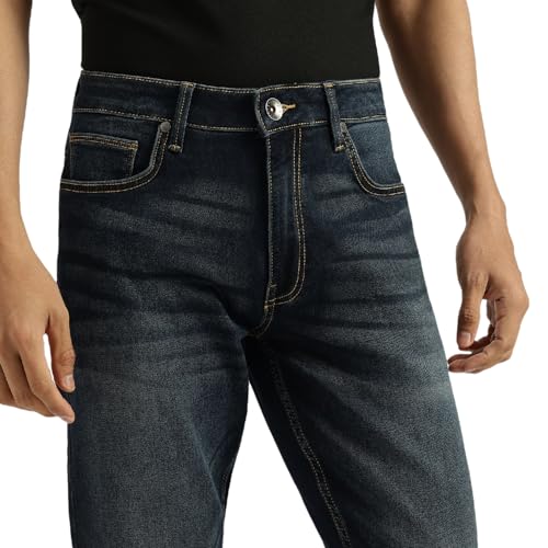 United Colors of Benetton Washed Slim Tapered Fit Jeans (Size: 28) - 25A4MBOO5034I901 Blue