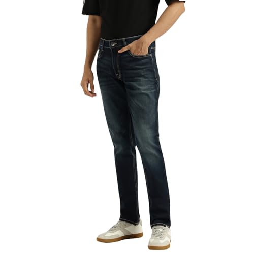 United Colors of Benetton Washed Slim Tapered Fit Jeans (Size: 28) - 25A4MBOO5034I901 Blue