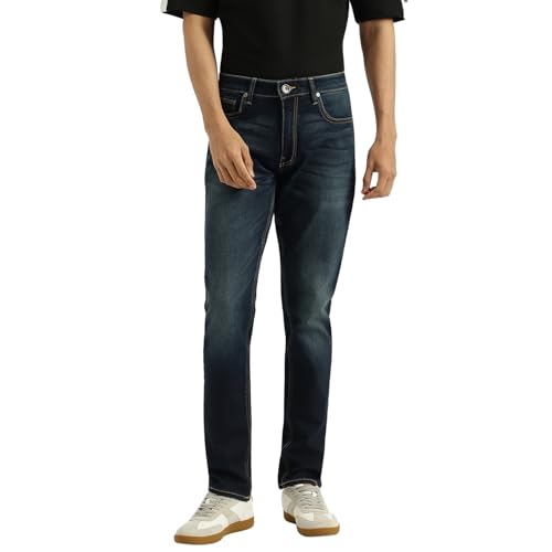 United Colors of Benetton Washed Slim Tapered Fit Jeans (Size: 28) - 25A4MBOO5034I901 Blue