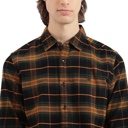 United Colors of Benetton Regular Fit Spread Collar Cord Plaid Checks Dobby Shirt -25A5CH148DOBI902 (Size : S) Black