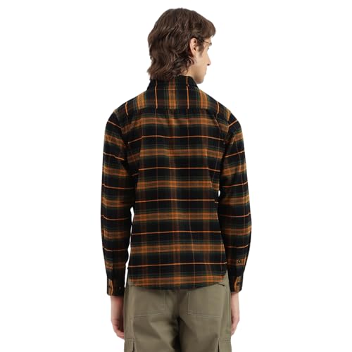 United Colors of Benetton Regular Fit Spread Collar Cord Plaid Checks Dobby Shirt -25A5CH148DOBI902 (Size : S) Black