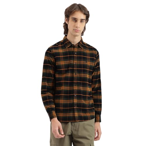 United Colors of Benetton Regular Fit Spread Collar Cord Plaid Checks Dobby Shirt -25A5CH148DOBI902 (Size : S) Black