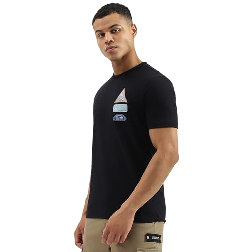 United Colors of Benetton Men's Applique Relaxed Fit Shirts (25A3P29J3607IN22_Black