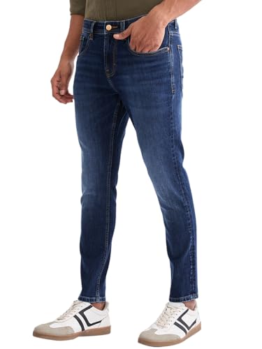 Spykar Dark Blue Mid Rise Slim Fit Casual Jeans for Men