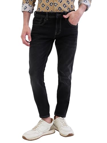 Spykar Charcoal Black Mid Rise Slim Fit Casual Jeans for Men