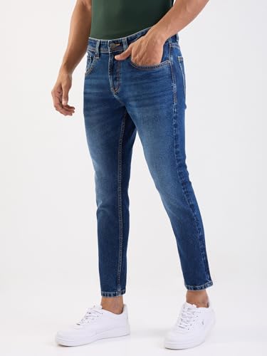 Spykar Dark Blue Mid Rise Slim Fit Casual Jeans for Men