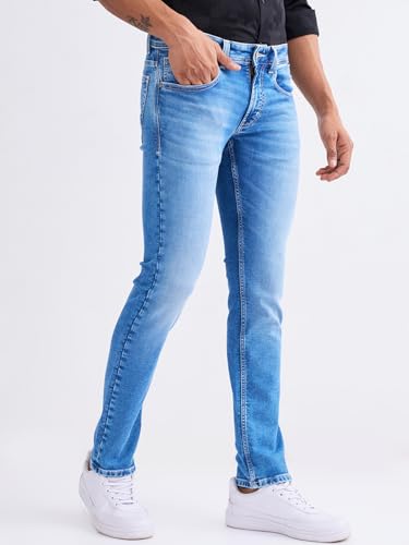 Spykar Light Blue Mid Rise Regular Fit Casual Jeans for Men