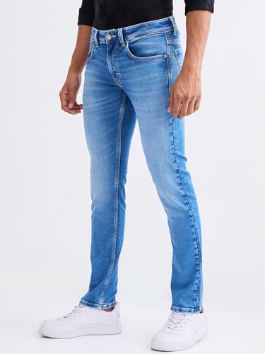 Spykar Light Blue Mid Rise Regular Fit Casual Jeans for Men