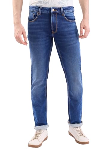 Spykar Dark Blue Mid Rise Regular Fit Casual Jeans for Men