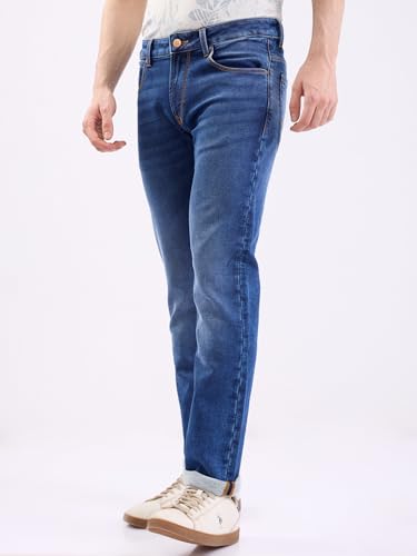 Spykar Dark Blue Mid Rise Regular Fit Casual Jeans for Men