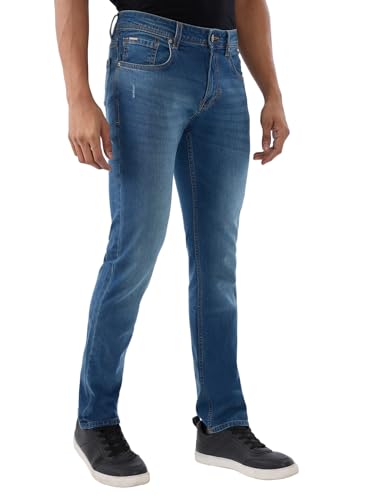 Spykar Mid Blue Regular Fit Mid Rise Jeans for Men