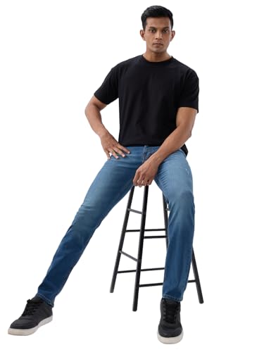 Spykar Mid Blue Regular Fit Mid Rise Jeans for Men