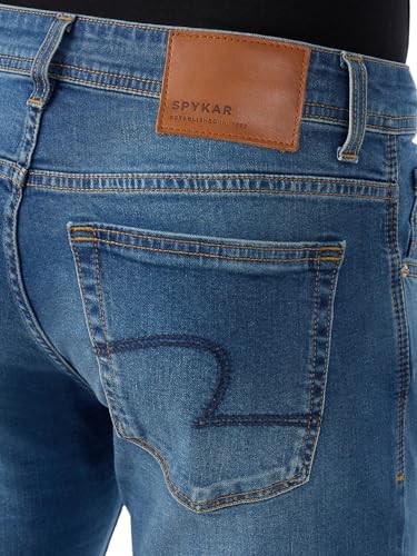 Spykar Mid Blue Regular Fit Mid Rise Jeans for Men