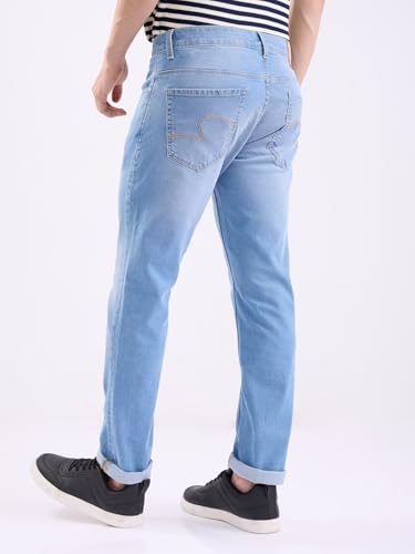 Spykar Light Blue Mid Rise Regular Fit Casual Jeans for Men