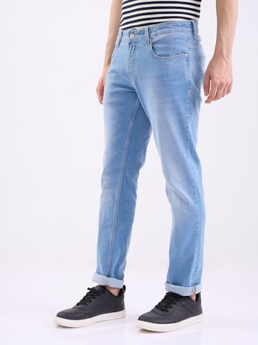 Spykar Light Blue Mid Rise Regular Fit Casual Jeans for Men