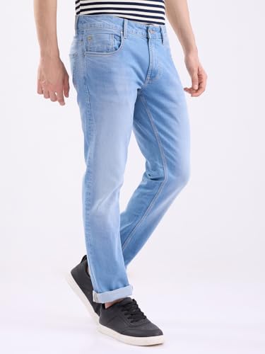 Spykar Light Blue Mid Rise Regular Fit Casual Jeans for Men
