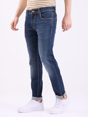 Spykar Dark Blue Mid Rise Regular Fit Casual Jeans for Men
