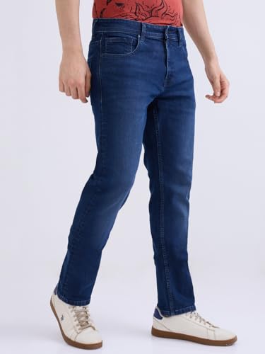 Spykar Dark Blue Mid Rise Comfort Fit Casual Jeans for Men