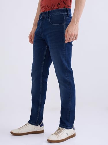 Spykar Dark Blue Mid Rise Comfort Fit Casual Jeans for Men