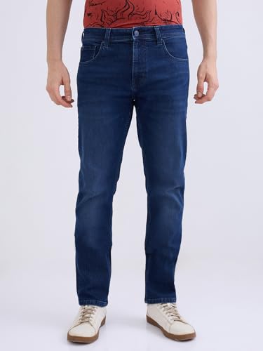 Spykar Dark Blue Mid Rise Comfort Fit Casual Jeans for Men