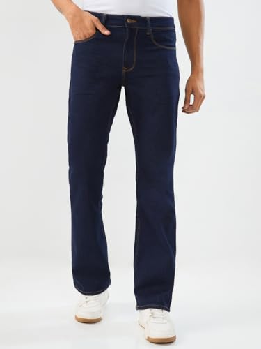 Spykar Raw Blue Regular Fit Boot Cut Mid Rise Jeans for Men