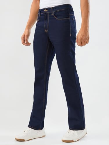 Spykar Raw Blue Regular Fit Boot Cut Mid Rise Jeans for Men