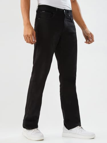 Spykar Black Regular Fit Boot Cut Mid Rise Jeans for Men
