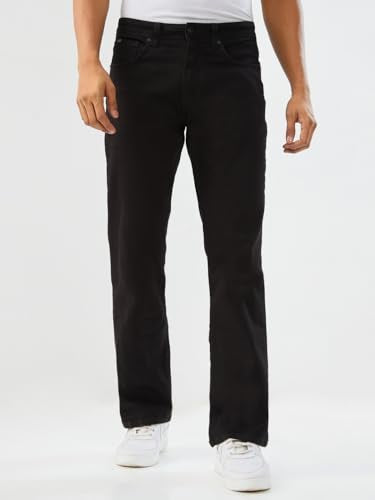 Spykar Black Regular Fit Boot Cut Mid Rise Jeans for Men