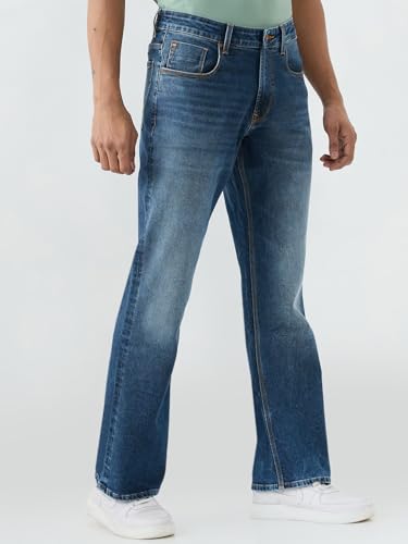 Spykar Mid Blue Regular Fit Mid Rise Jeans for Men