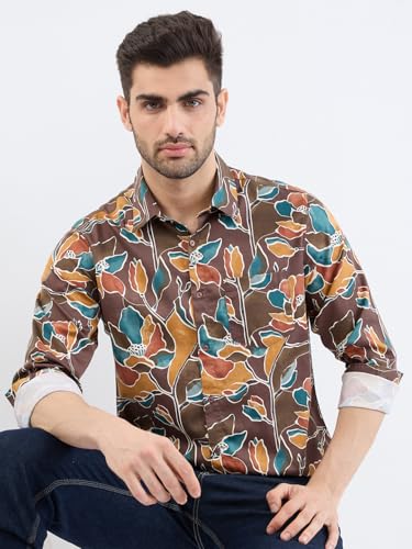 Spykar Friar Brown Slim Fit Casual Shirts for Men
