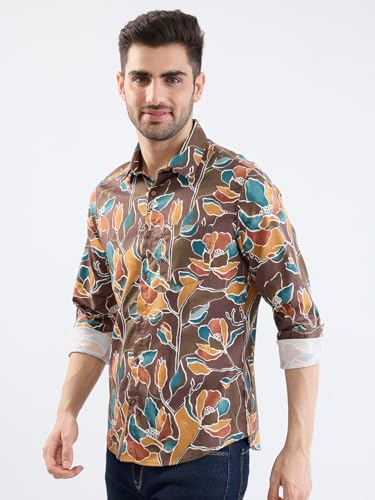 Spykar Friar Brown Slim Fit Casual Shirts for Men