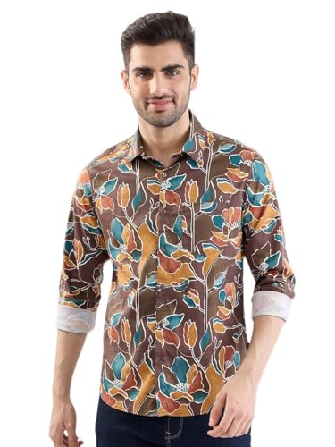 Spykar Friar Brown Slim Fit Casual Shirts for Men