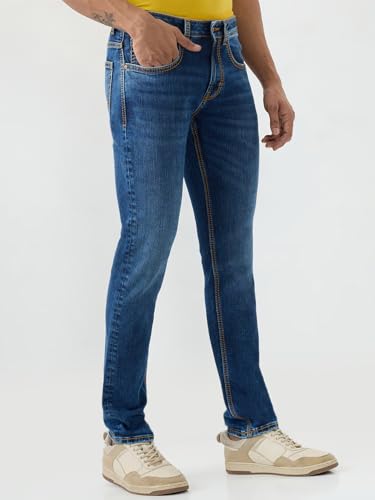 Spykar Dark Blue Slim Fit Low Rise Jeans for Men