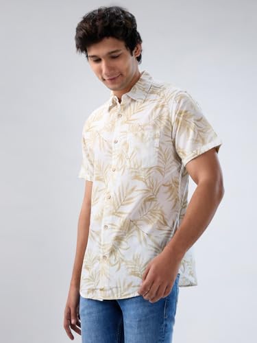 Men Spykar Beige Print Regular Fit Shirt