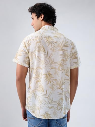 Men Spykar Beige Print Regular Fit Shirt
