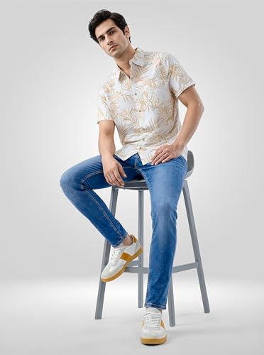 Men Spykar Beige Print Regular Fit Shirt