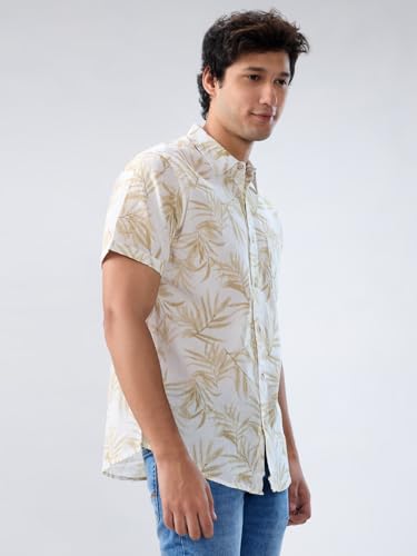 Men Spykar Beige Print Regular Fit Shirt