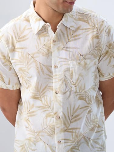Men Spykar Beige Print Regular Fit Shirt