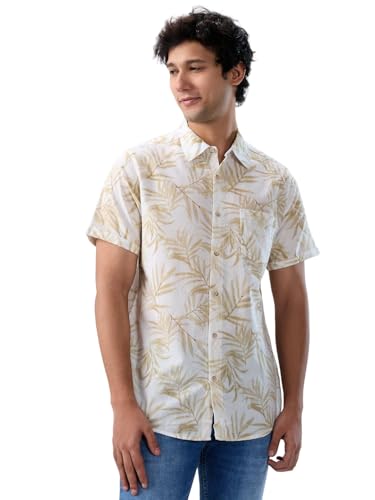 Men Spykar Beige Print Regular Fit Shirt