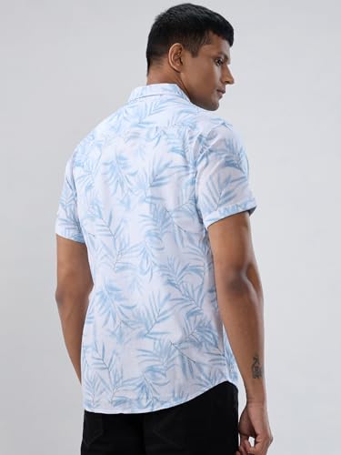 Men Spykar Blue Print Regular Fit Shirt