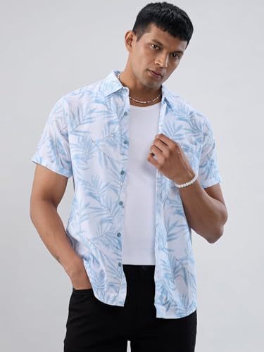 Men Spykar Blue Print Regular Fit Shirt